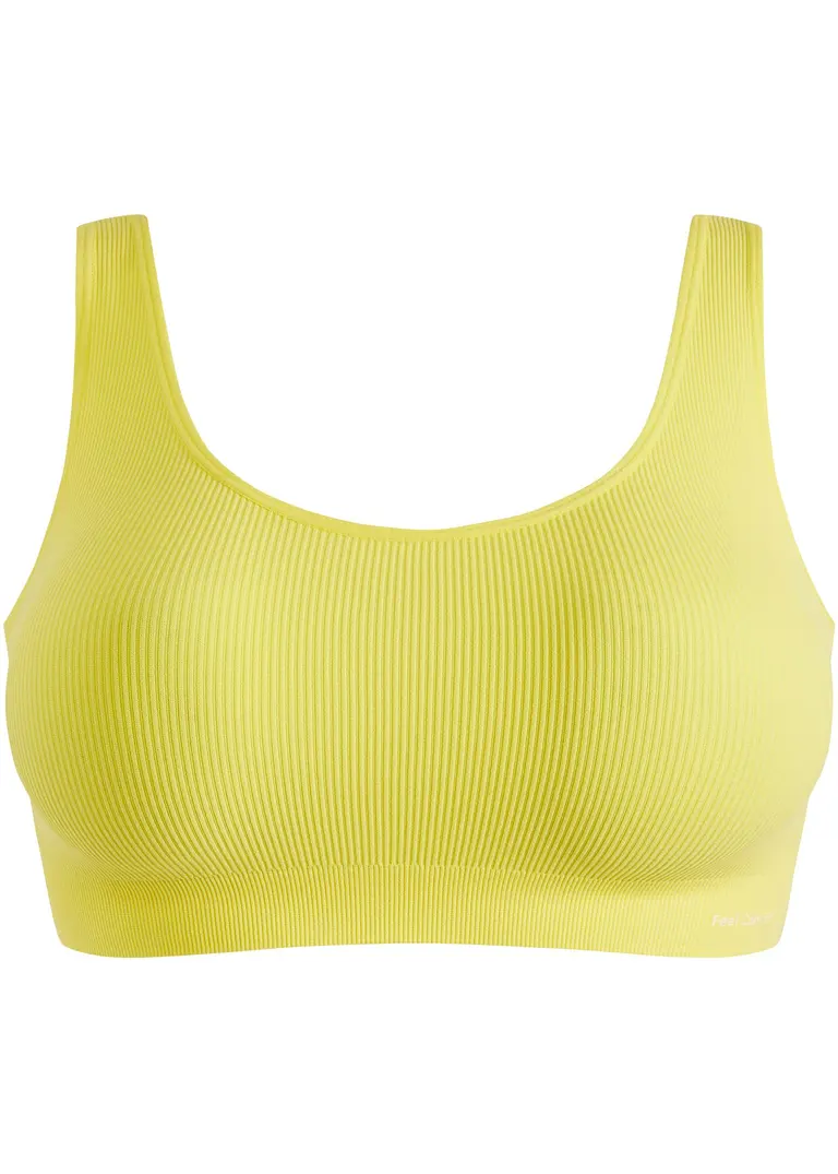 Geripptes Feel Comfort Seamless Bustier mit Spitze in gelb von vorne - bpc bonprix collection