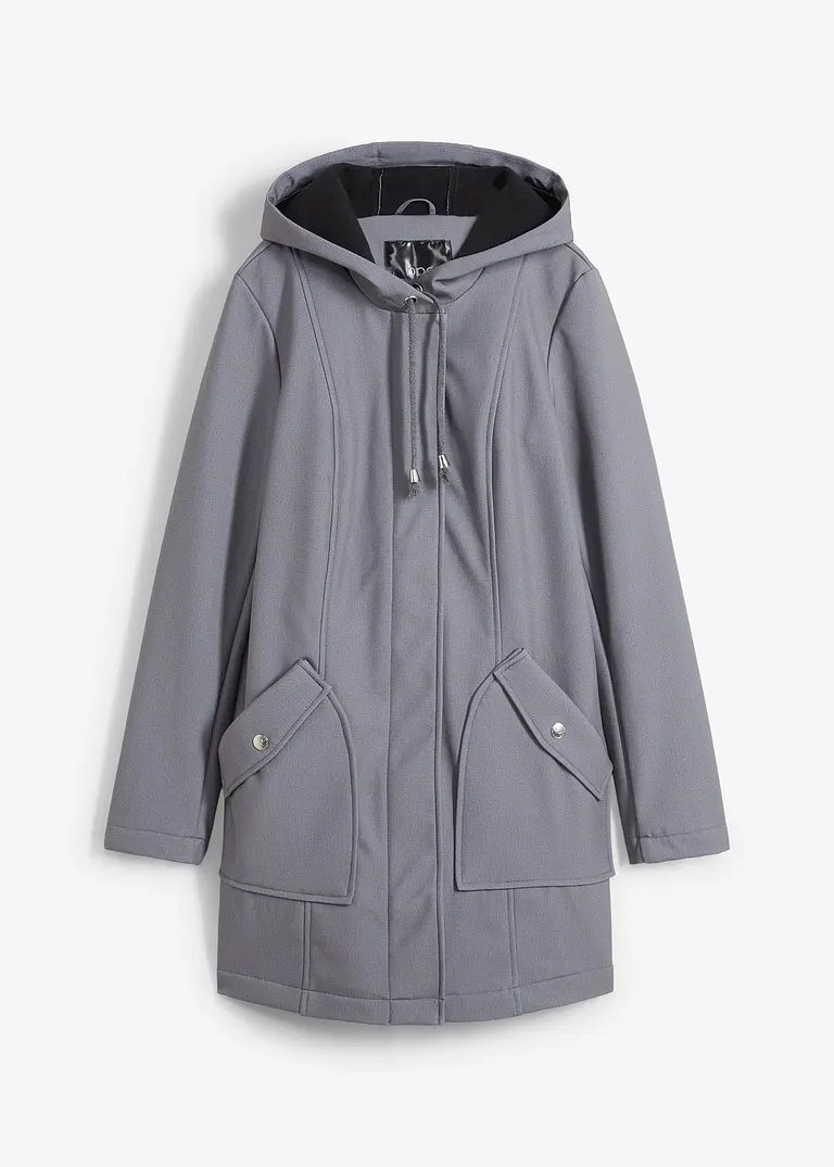 Softshell-Parka mit Kapuze in grau von vorne - bonprix