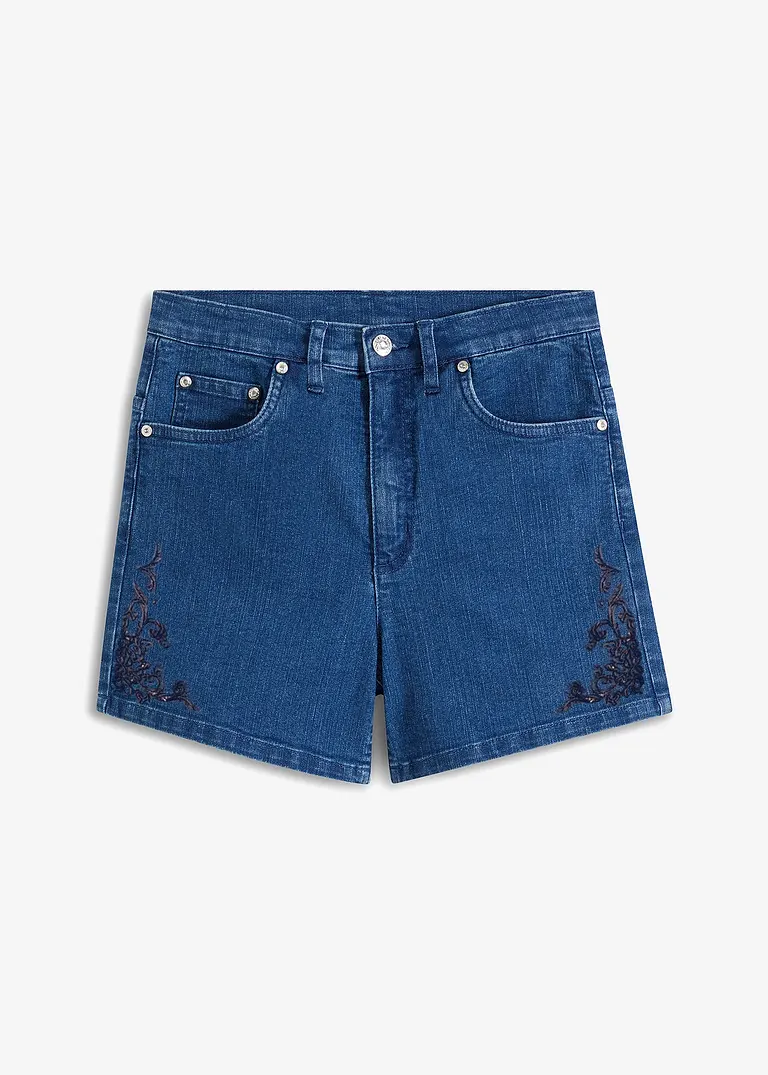 High-Waist-Shorts mit Stickerei  in blau von vorne - BODYFLIRT boutique