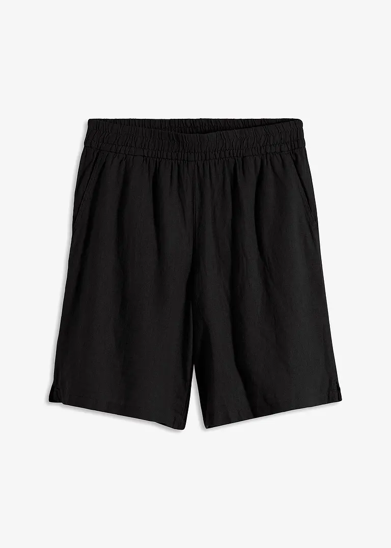 Shorts aus luftigem Leinen-Mix in schwarz von vorne - bonprix