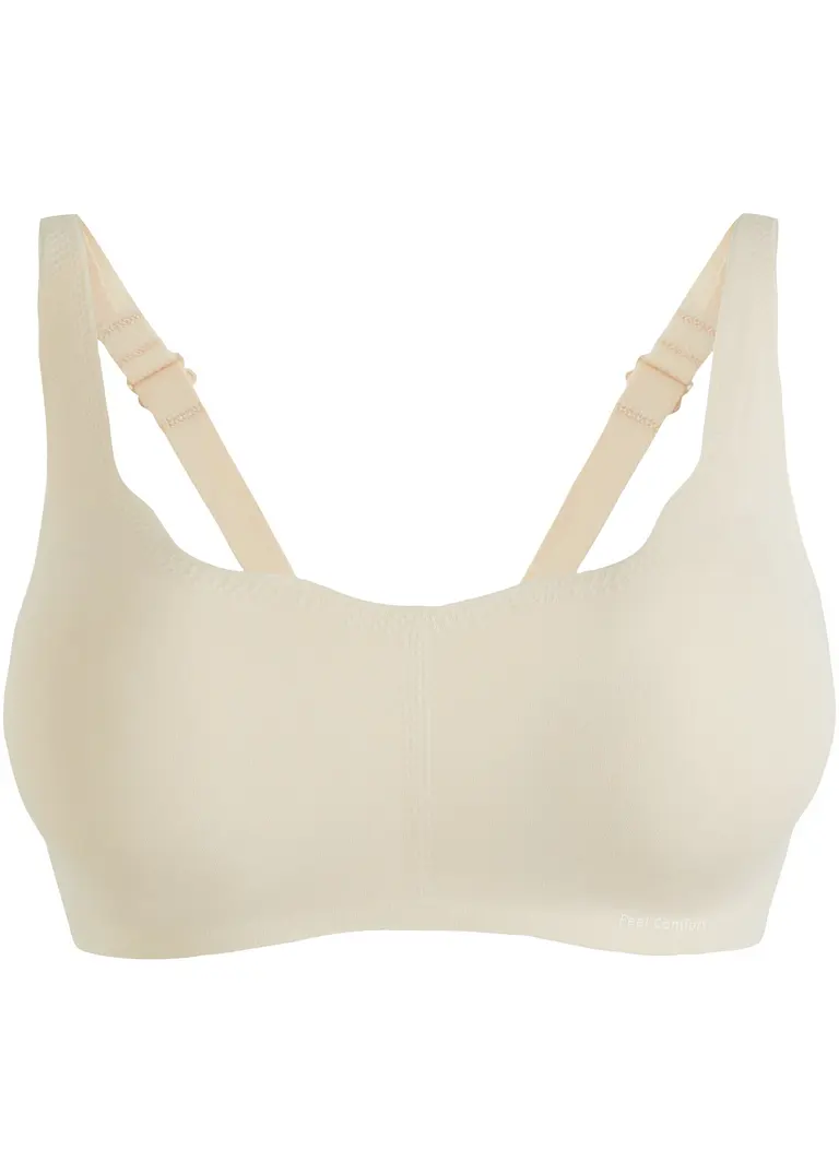 ​​​​Wattierter Feel Comfort Lasercut T-Shirt BH ohne Bügel in beige von vorne - bonprix