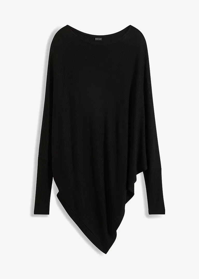 Asymmetrischer Oversize-Pullover in schwarz von vorne - bonprix