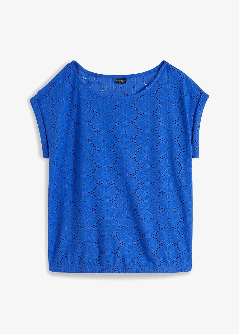 Shirt mit Lochstickerei in blau von vorne - bonprix
