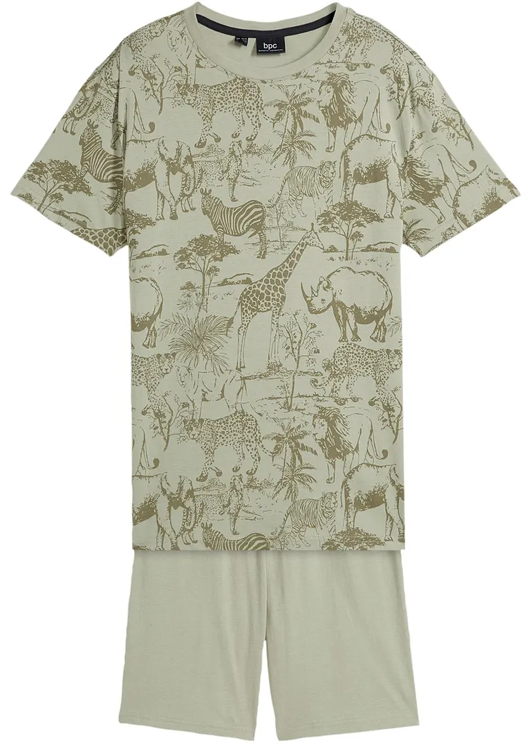 T-Shirt und Bermuda aus Bio Baumwolle (2-tlg.Set) in grün von vorne - bonprix