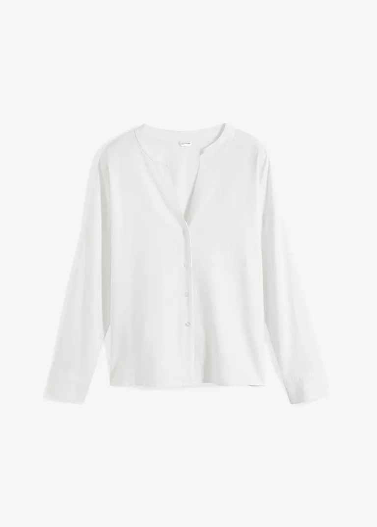 Bluse aus luftigem Leinen-Mix in weiß von vorne - bonprix