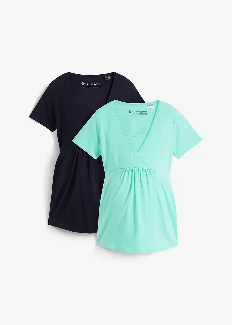 Umstandsshirts / Stillshirts, 2er Pack​ in blau von vorne - bonprix