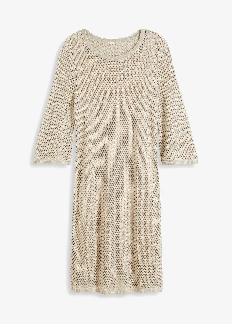 Strickkleid aus fließender Viskose in beige von vorne - bonprix