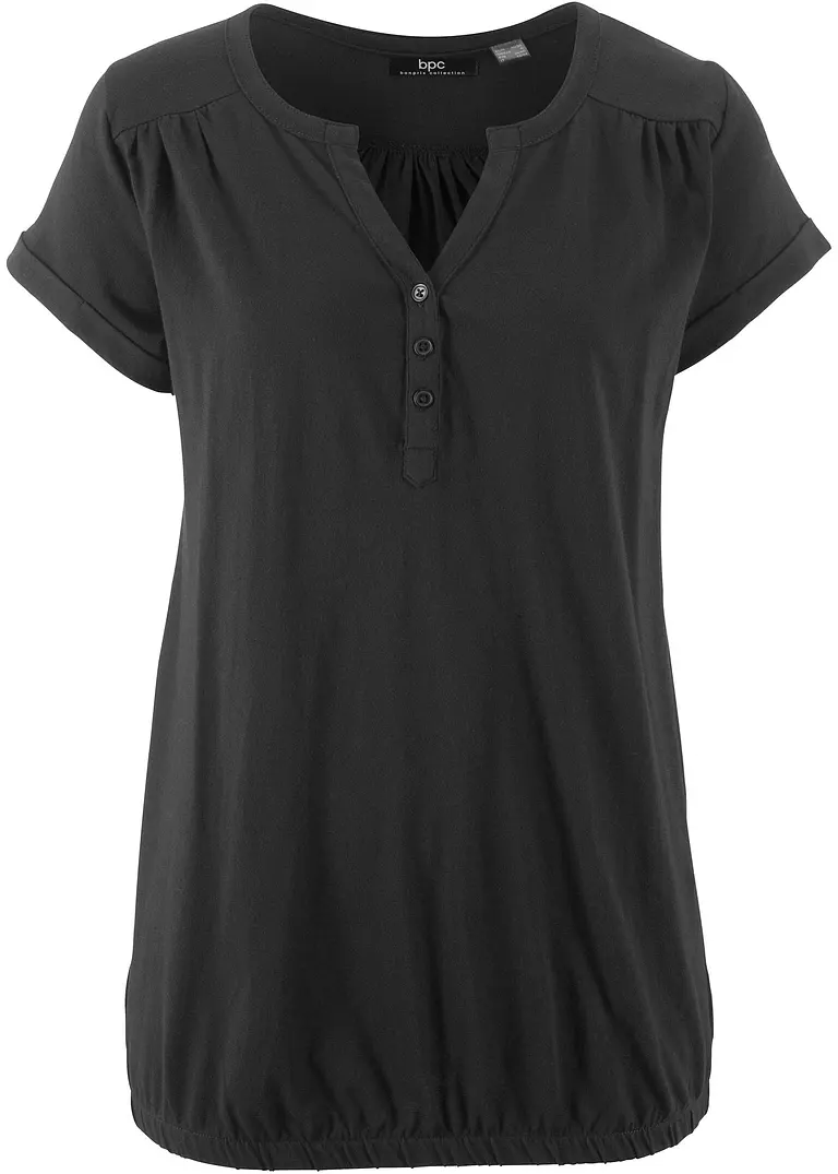 Baumwoll-Shirt, Kurzarm in schwarz von vorne - bonprix