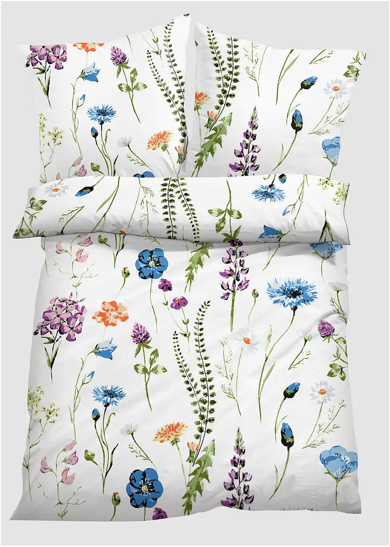 Bettwäsche mit Blumen in weiß - bonprix