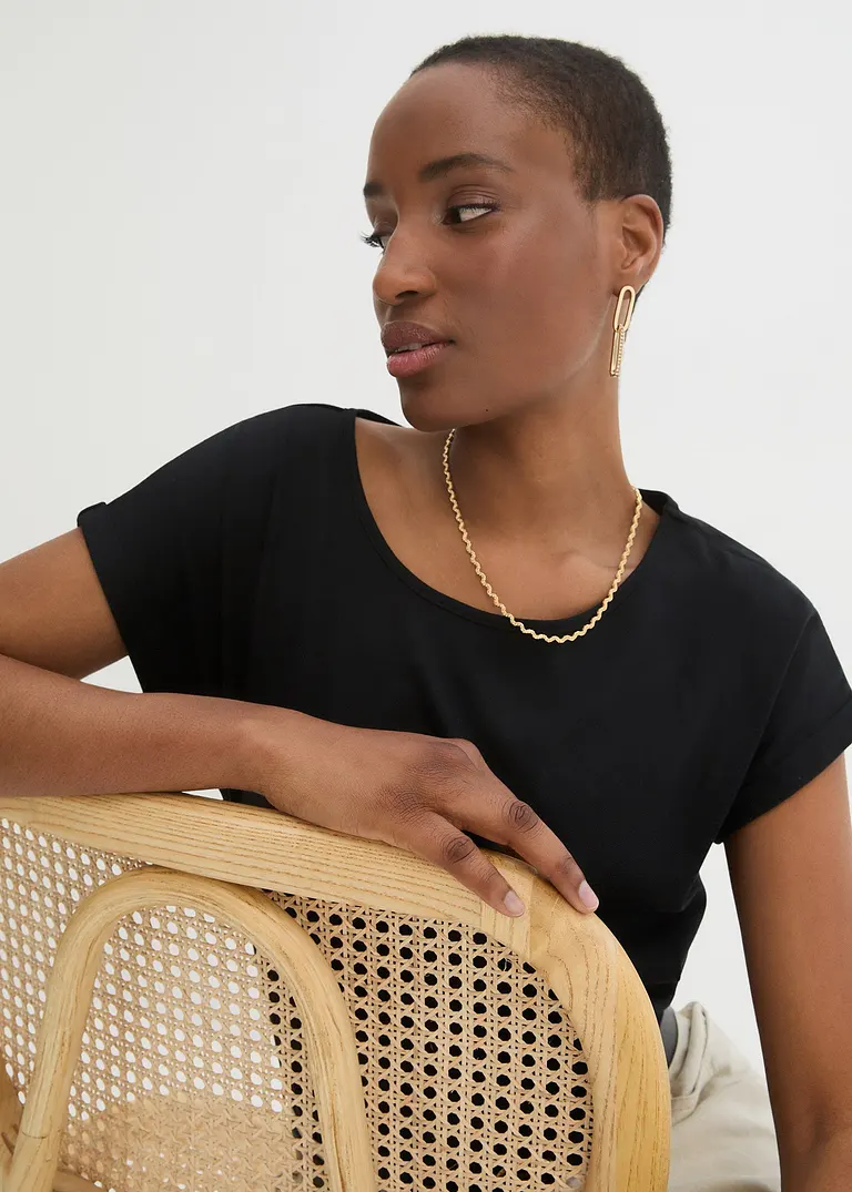 Shirt mit Seidenanteil in schwarz (Detailaufnahme) - bonprix