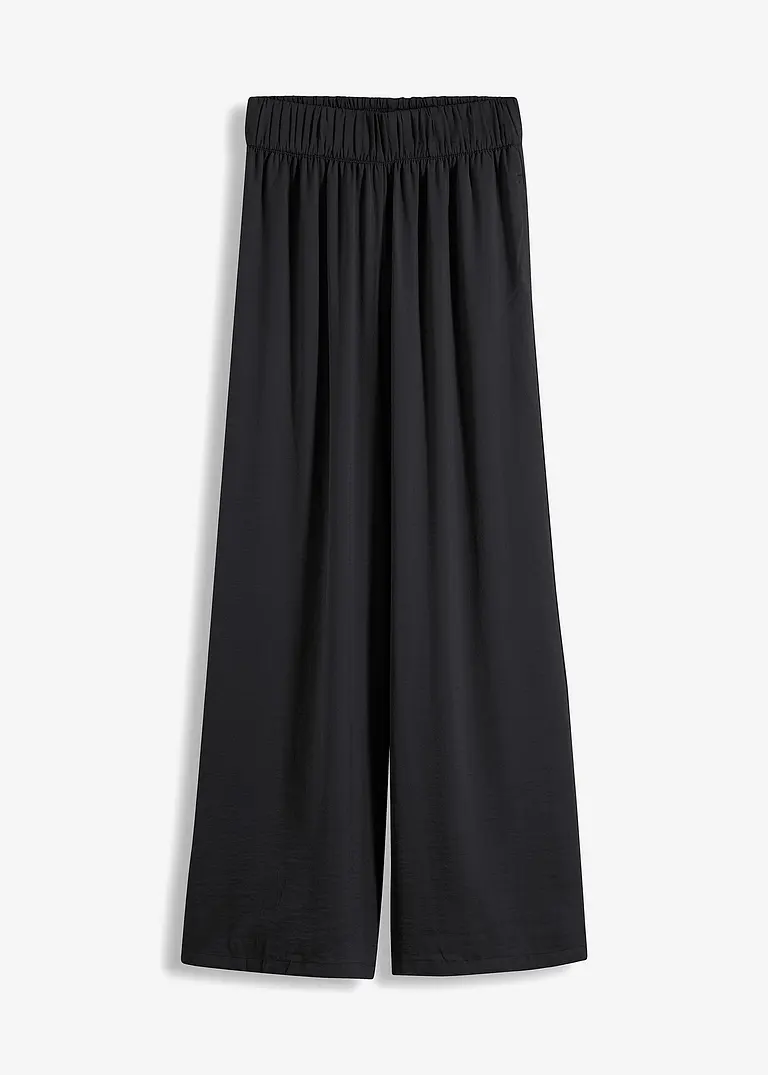 Leichte, fließende Palazzo-Hose mit High-Waist-Bequembund, lang in schwarz von vorne - bonprix