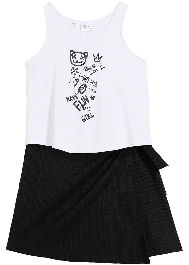 Top und Hosenrock (2tlg. Set) in schwarz von vorne - bonprix