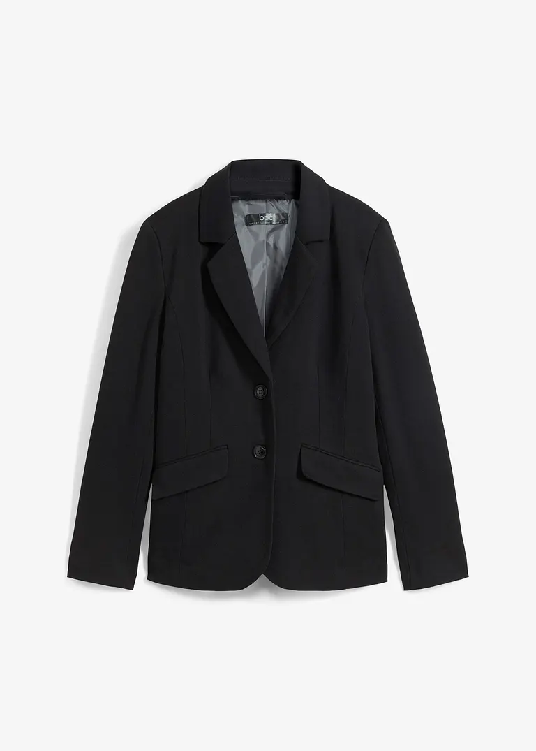 Baumwoll Jersey-Blazer, tailliert in schwarz von vorne - bonprix