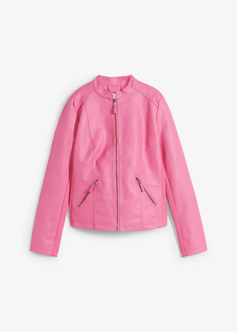 Leichte Lederimitat-Jacke mit seitlichen Stretcheinsätzen, tailliert in pink von vorne - bonprix