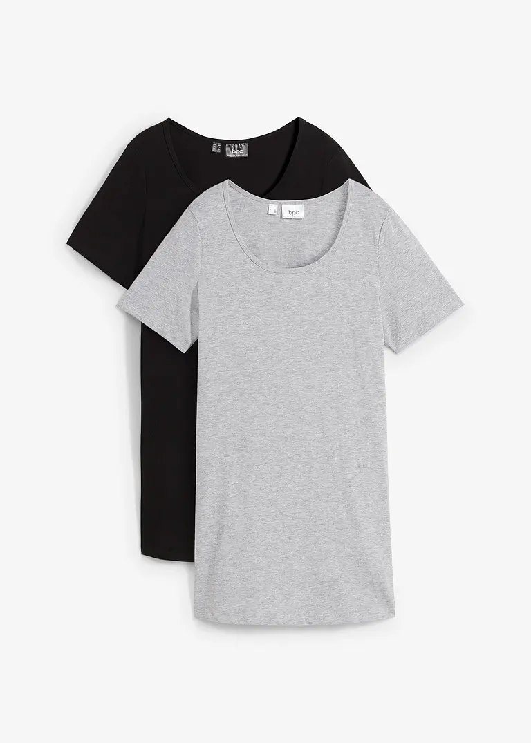 Long-Shirt, 2er-Pack in schwarz von vorne - bonprix