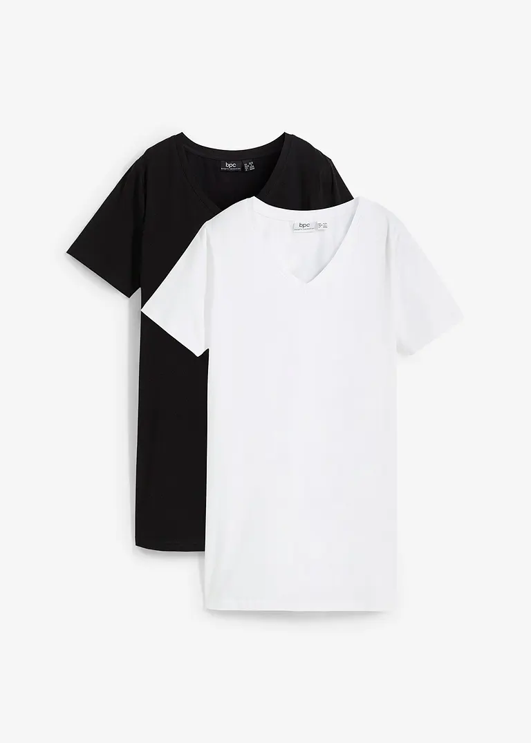 Longshirt mit V-Ausschnitt, 2er Pack in schwarz von vorne - bonprix