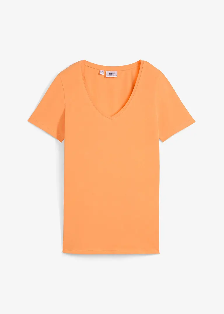 T-Shirt mit tiefem V-Ausschnitt mit Bio-Baumwolle in orange von vorne - bonprix