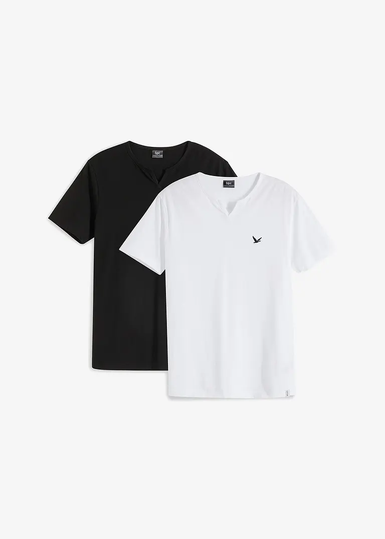 T-Shirt mit Komfortschnitt (2er Pack) in weiß von vorne - bonprix