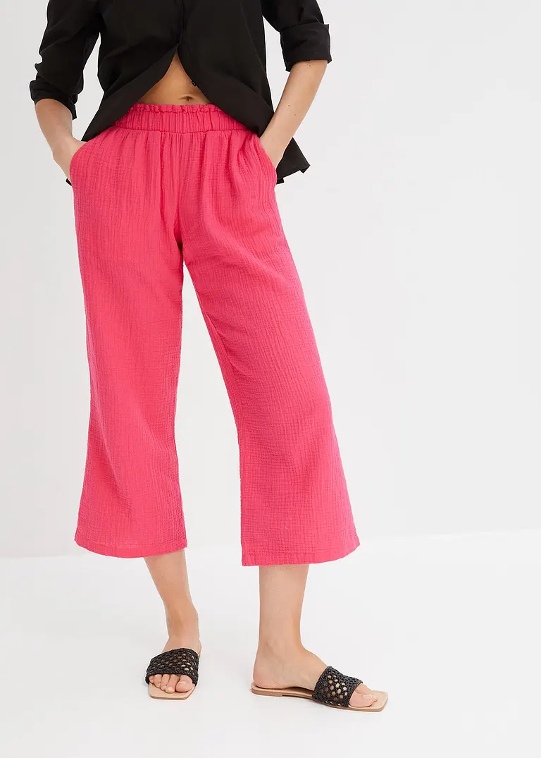 Musselin-Culotte aus Baumwolle in pink von vorne - bonprix