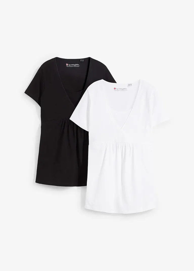 2-in-1 Umstands- und Stillshirts (2er Pack​) in schwarz von vorne - bonprix