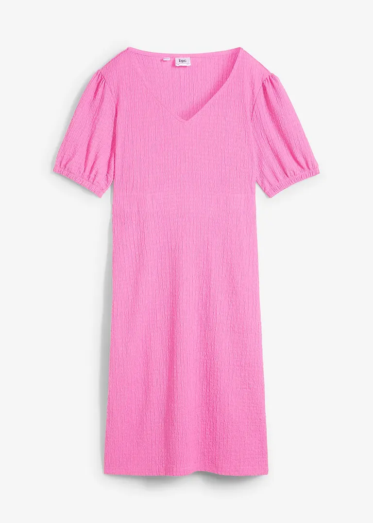 Knieumspielendes Jerseykleid aus Strukturstoff in pink von vorne - bonprix