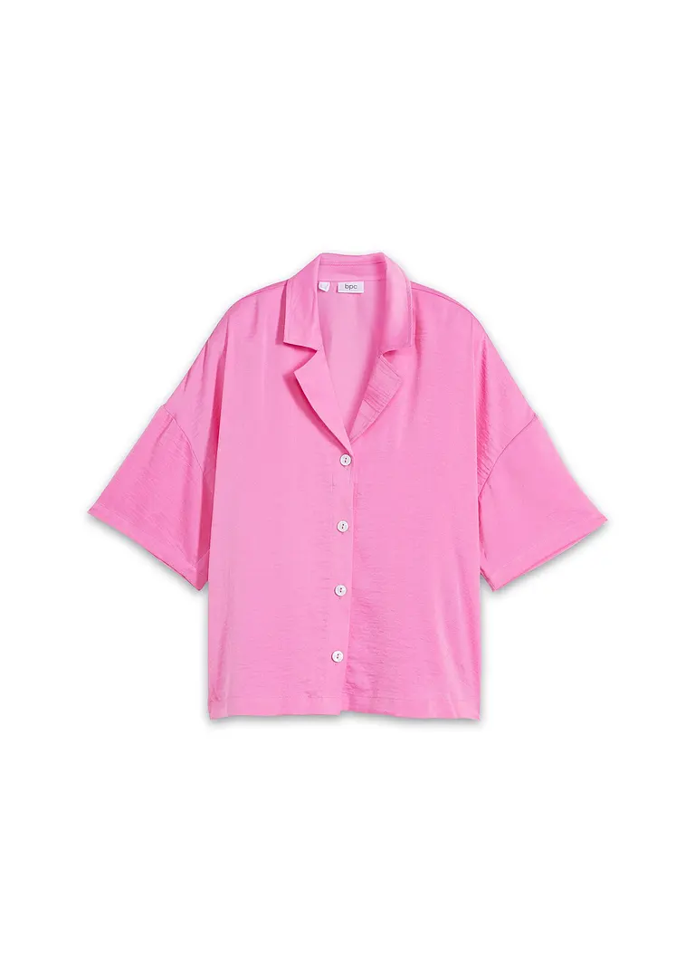 Hüftumspielende Bluse mit Crash-Effekt in oversized Passform in pink von vorne - bonprix