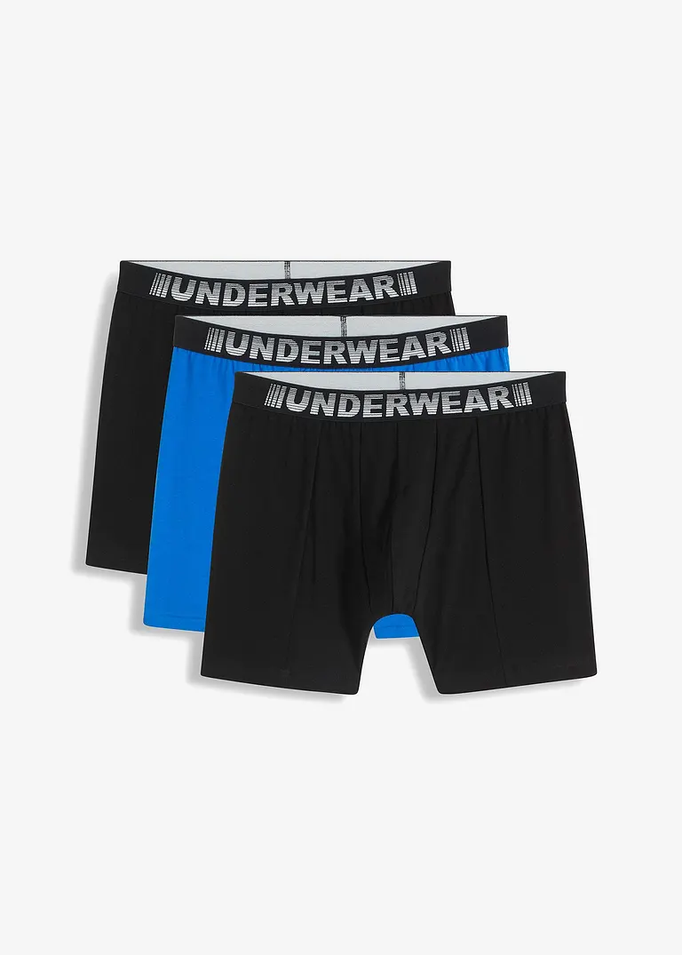 Boxershorts eng, mittlellang (3er Pack) in schwarz von vorne - bonprix