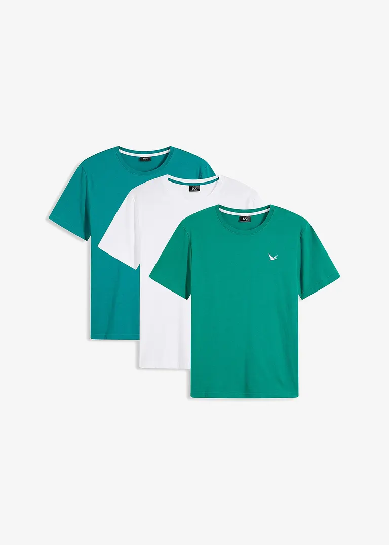 T-Shirt (3er Pack) in grün von vorne - bonprix