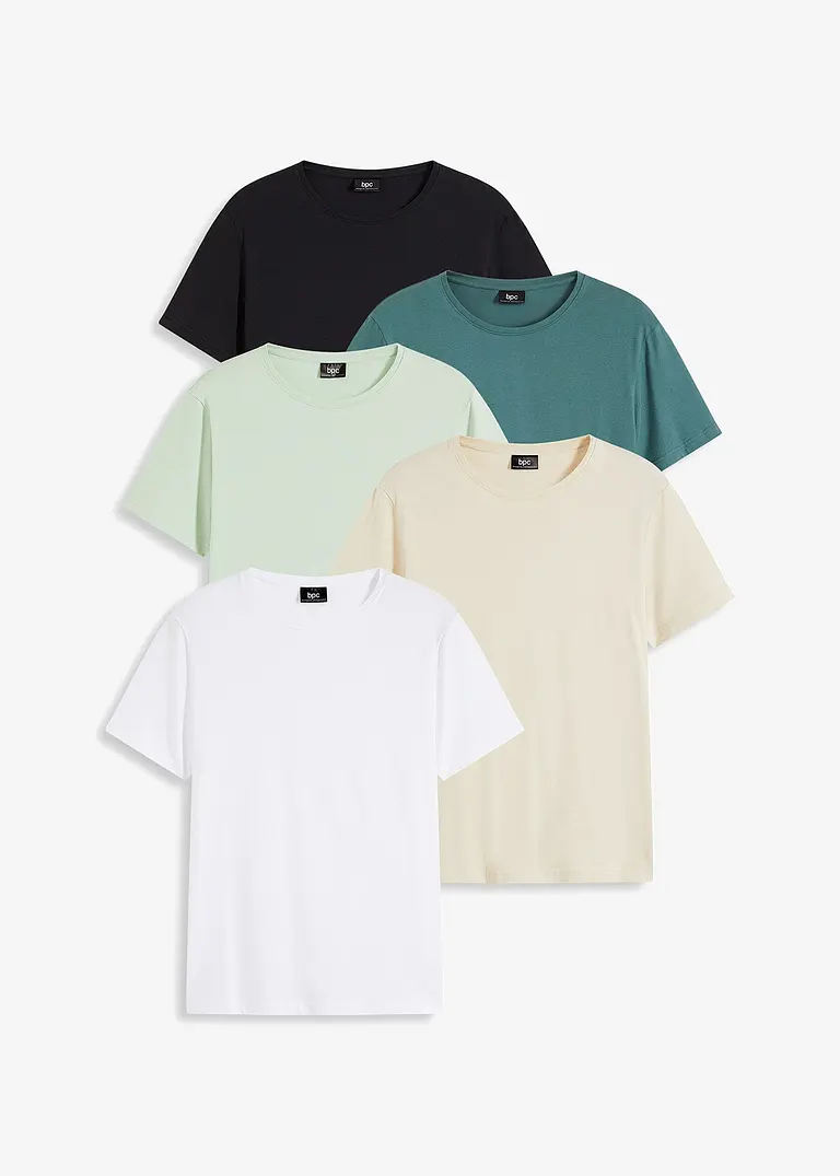 T-Shirt (5er Pack) in grün von vorne - bonprix