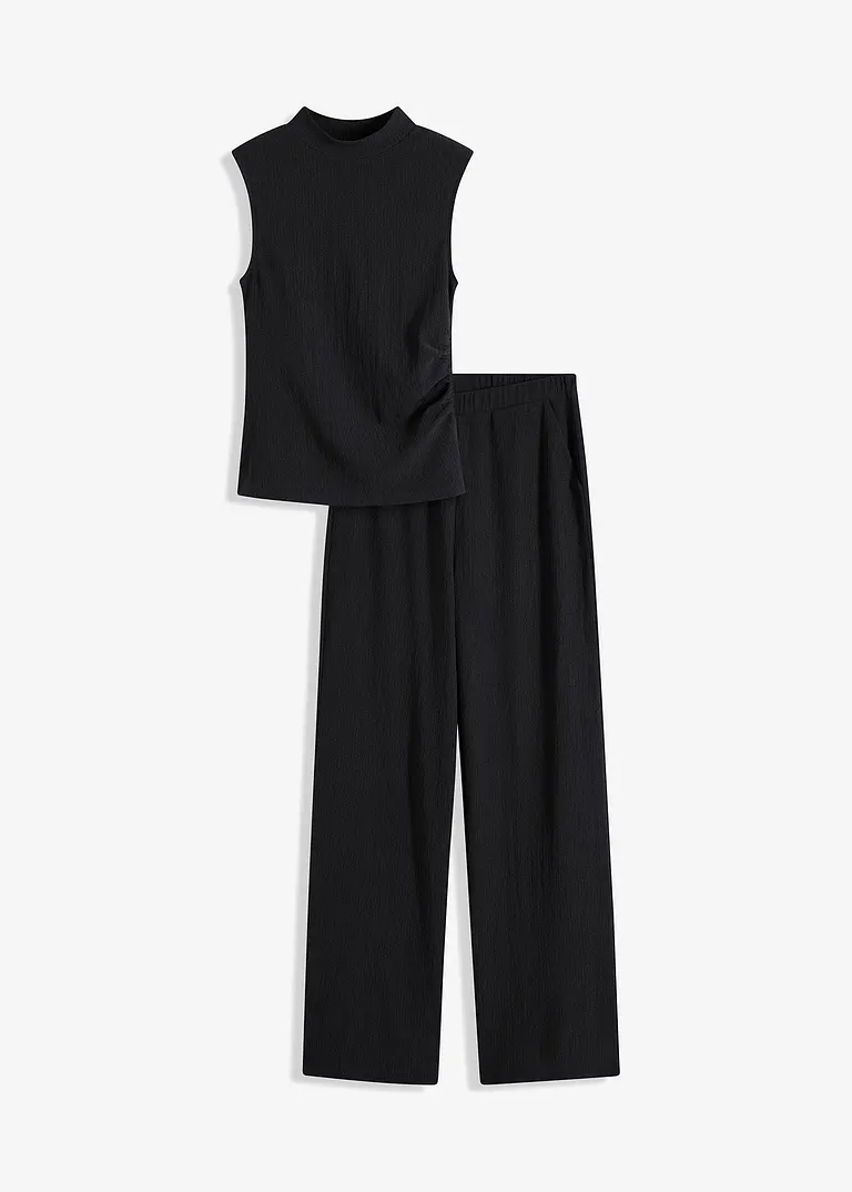 Set aus leichtem Crêpe (2-tlg.) in schwarz von vorne - bonprix