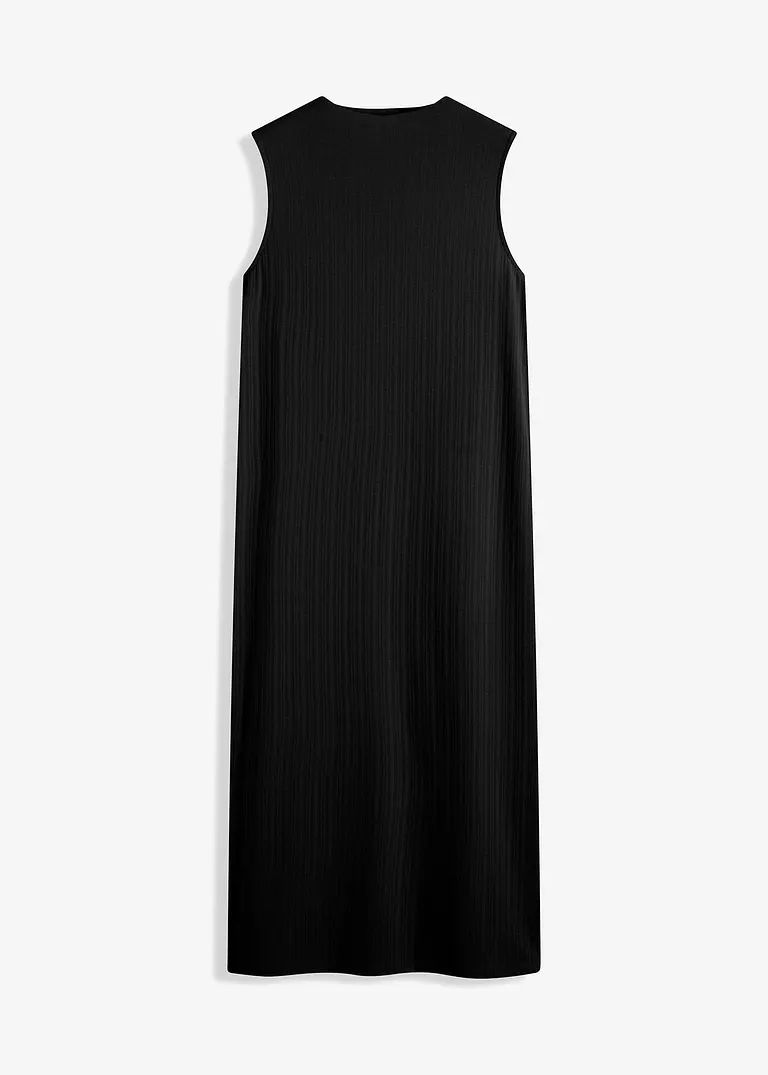 Geripptes Midi-Kleid in schwarz von vorne - bpc bonprix collection