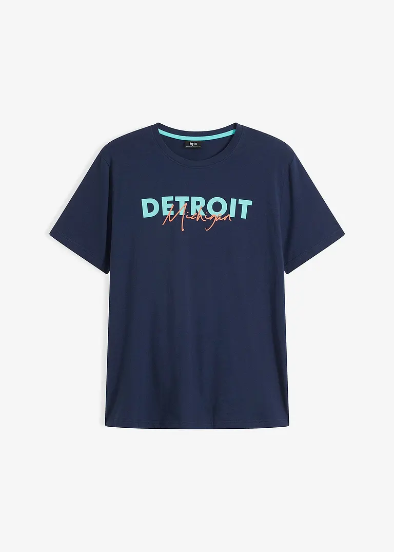 T-Shirt aus reiner Bio-Baumwolle in blau von vorne - bonprix