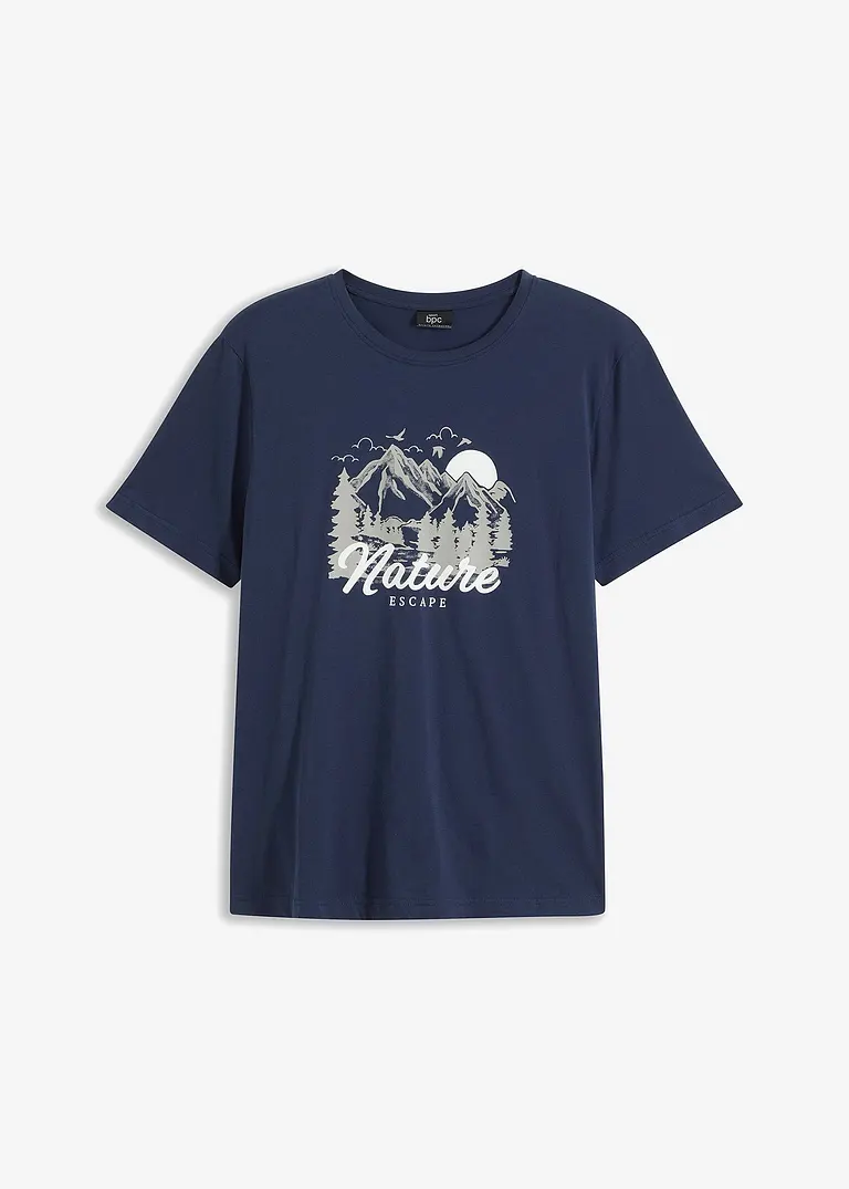 T-Shirt aus reiner Bio-Baumwolle in blau von vorne - bonprix