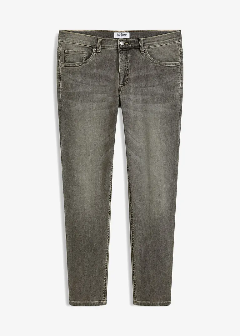 Regular Fit Stretch-Jeans, Tapered in grau von vorne - bonprix