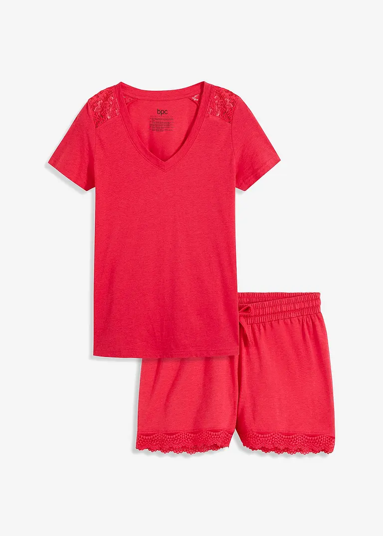 Shorty mit zartem Spitzenbesatz in rot von vorne - bonprix