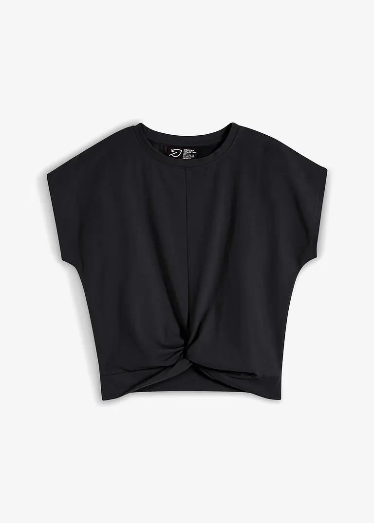 Kurzes T-Shirt mit Knoteneffekt aus Biobaumwolle in schwarz von vorne - bonprix