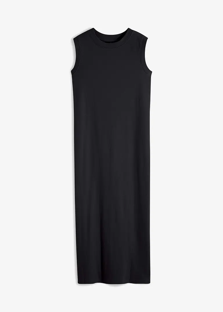 Geripptes Jerseykleid mit Schlitz in schwarz von vorne - bonprix