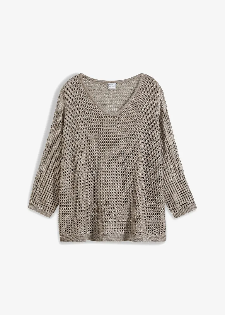 Ajour-Pullover aus Viskose-Mix in braun von vorne - bonprix