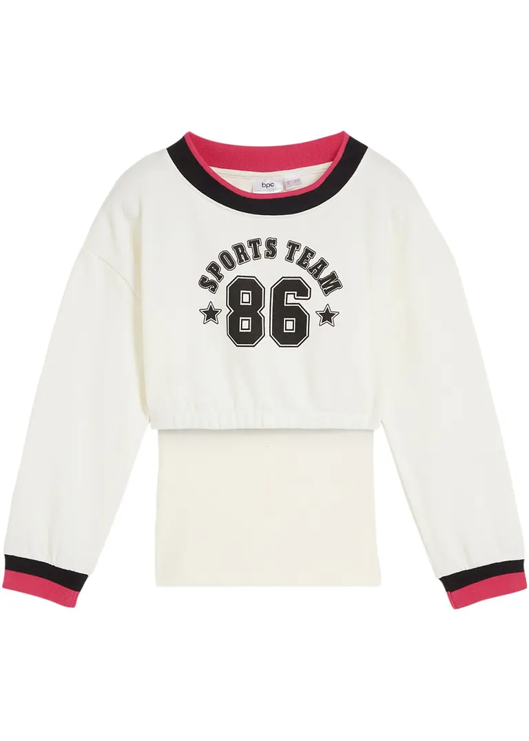 Mädchen Sweatshirt + Top (2-tlg.Set) aus Bio-Baumwolle in weiß von vorne - bpc bonprix collection