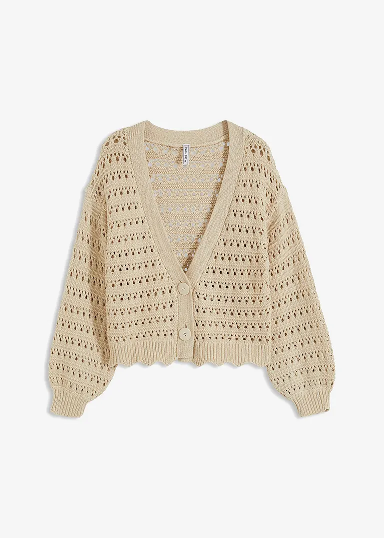 Ajour-Strickjacke aus reiner Baumwolle in beige von vorne - bonprix