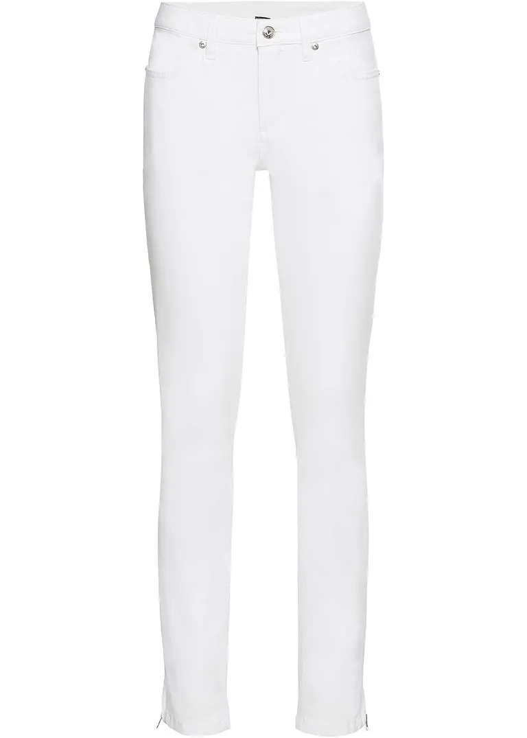 Skinny Jeans Mid Waist, cropped in weiß von vorne - bonprix