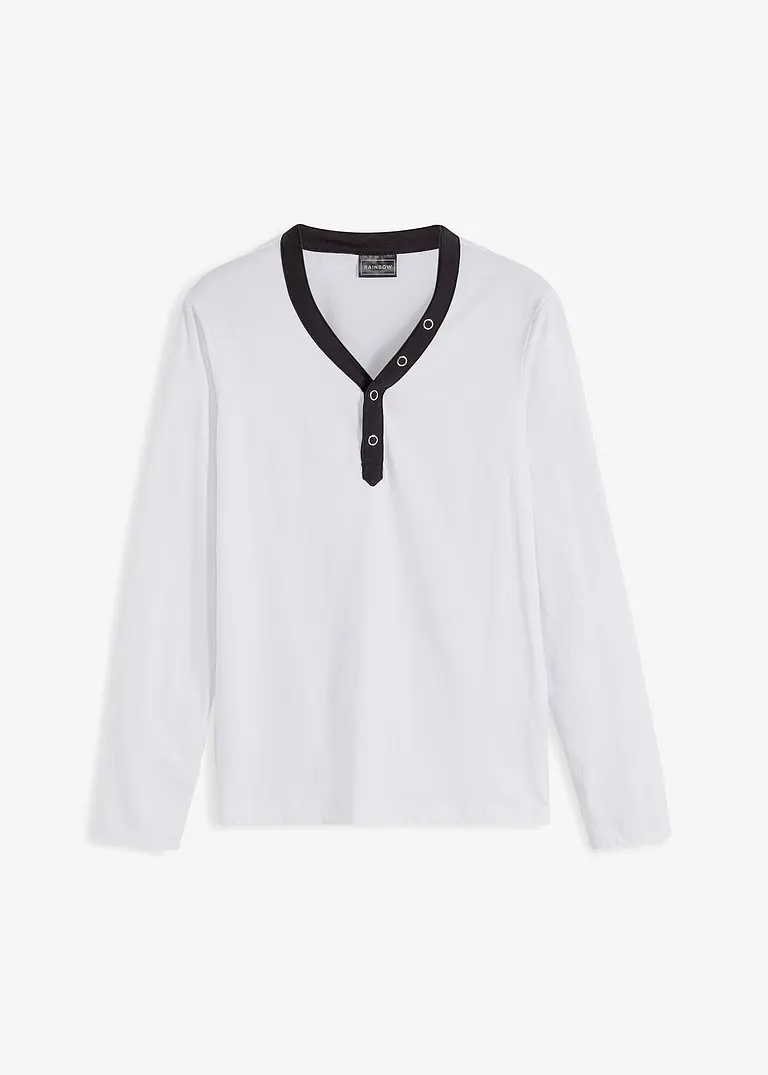 Langarmshirt aus Bio Baumwolle, Slim Fit in weiß von vorne - RAINBOW