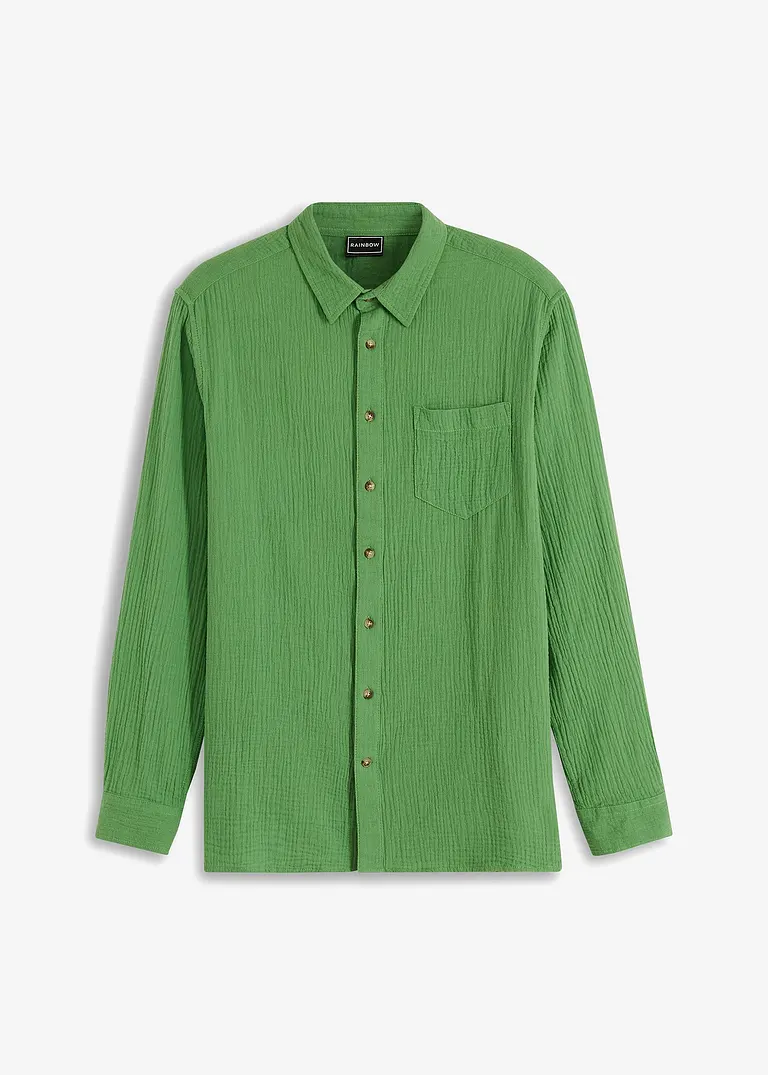 Musselin Langarmhemd in grün von vorne - bonprix
