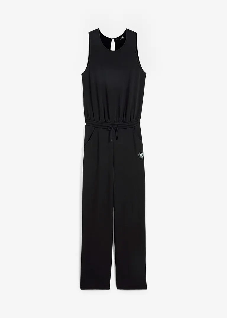 Ultasofter Scuba Sport-Jumpsuit, weites Bein, schnelltrocknend in schwarz von vorne - bonprix