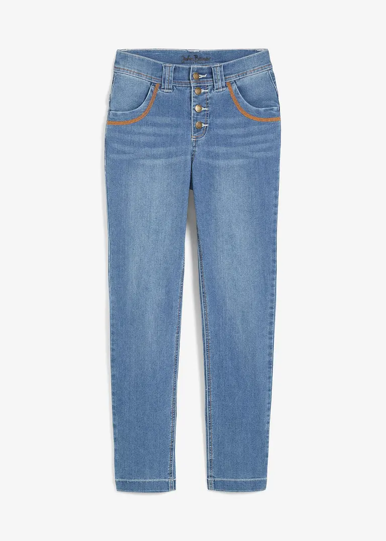 Straight Jeans Mid Waist, Stretch in blau von vorne - bonprix