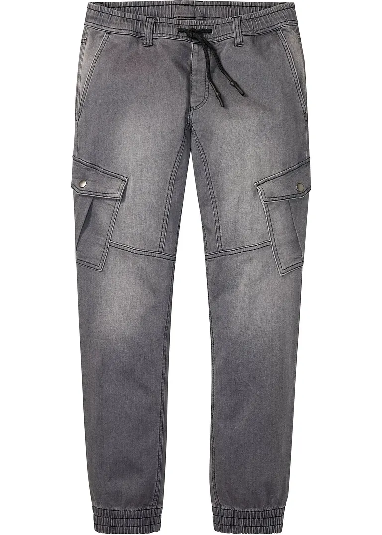 Regular Fit Sweat-Jeans mit Cargotaschen, Straight in grau von vorne - bonprix