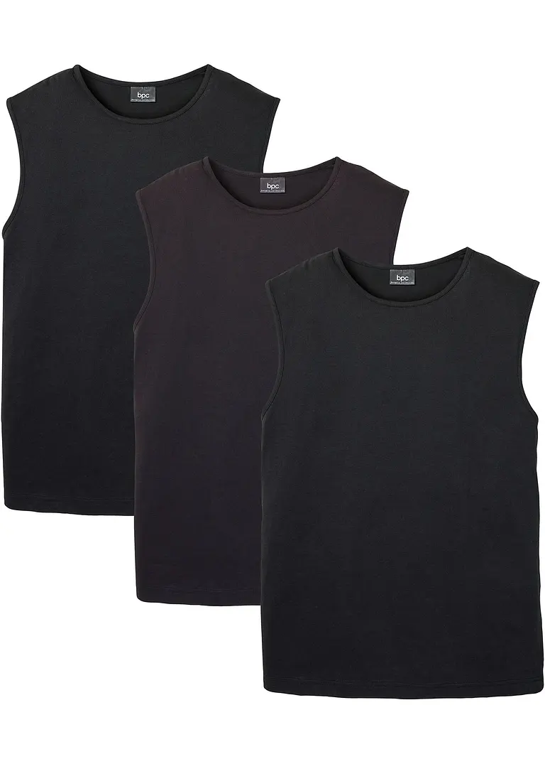 Muskelshirt (3er Pack) in schwarz von vorne - bpc bonprix collection