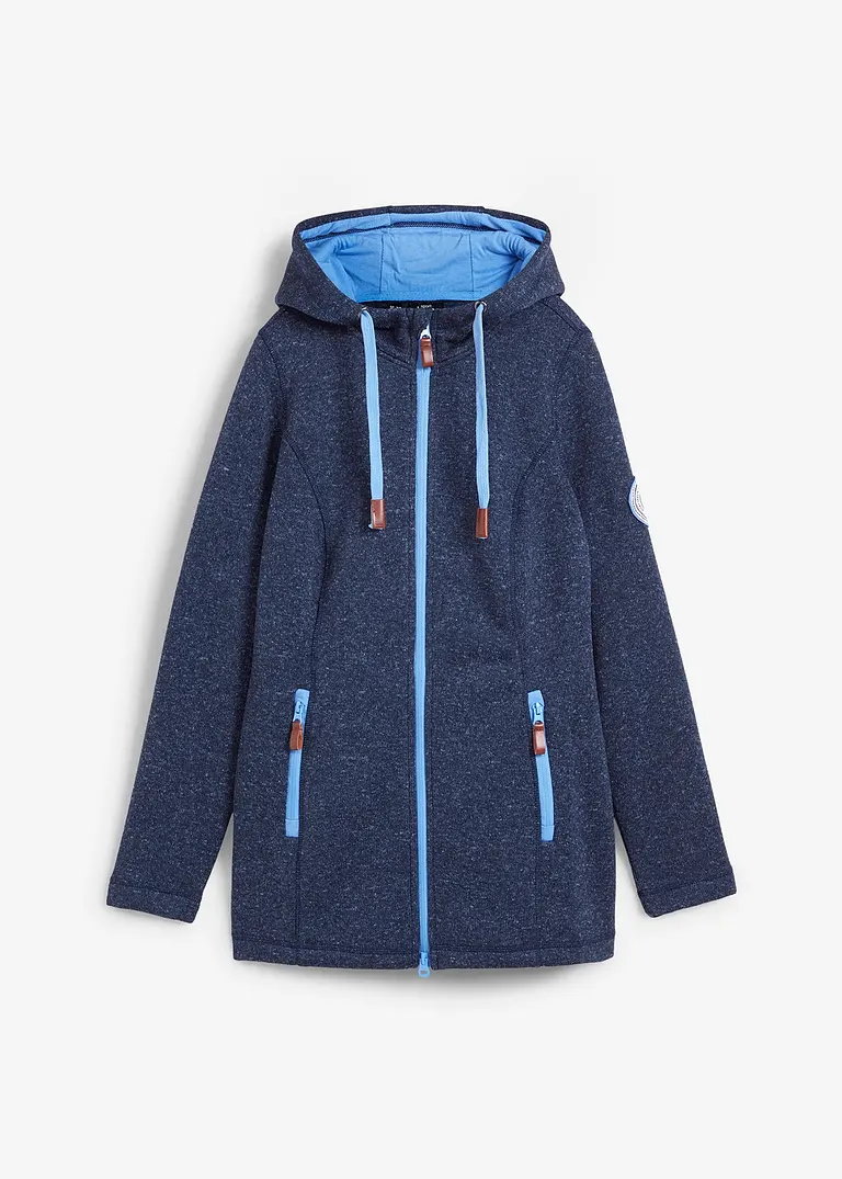 Strick-Fleecejacke mit Kapuze in blau von vorne - bonprix