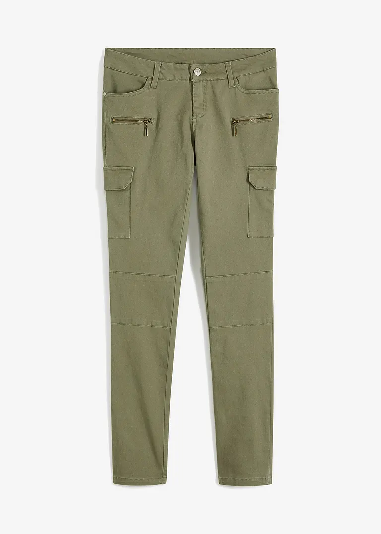 Skinny Cargohose in grün von vorne - bonprix