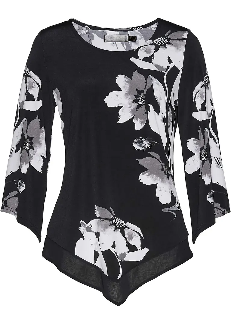 Shirt-Tunika mit floralem Muster in schwarz von vorne - bonprix